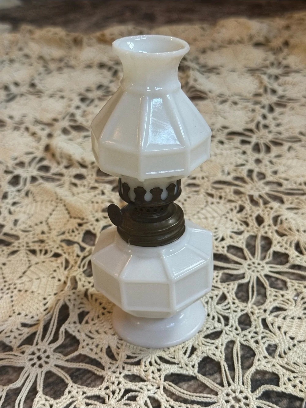 Vintage White Milk Glass Mini Lantern Oil Lamp
